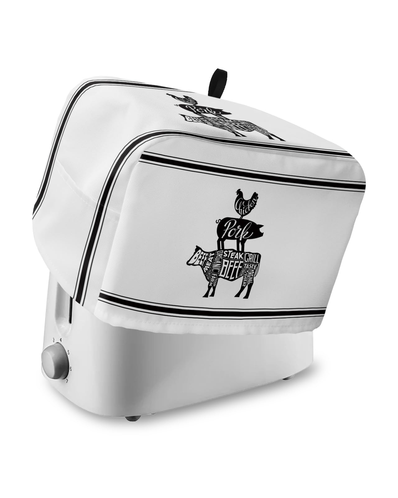 LaBLUUX Toaster Dust Cover with Pockets, Farmhouse Cow Pig Chicken Black White Pattern, Soft Washable, 2 Slice Toaster Cover, Dust-proof, Stain-proof, Fingerprint Protection