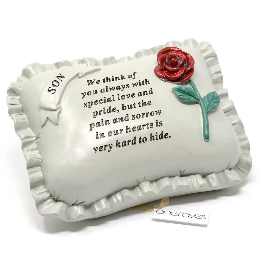 Angraves Special Son With Rose Pillow Graveside Ornament Memorial Plaque