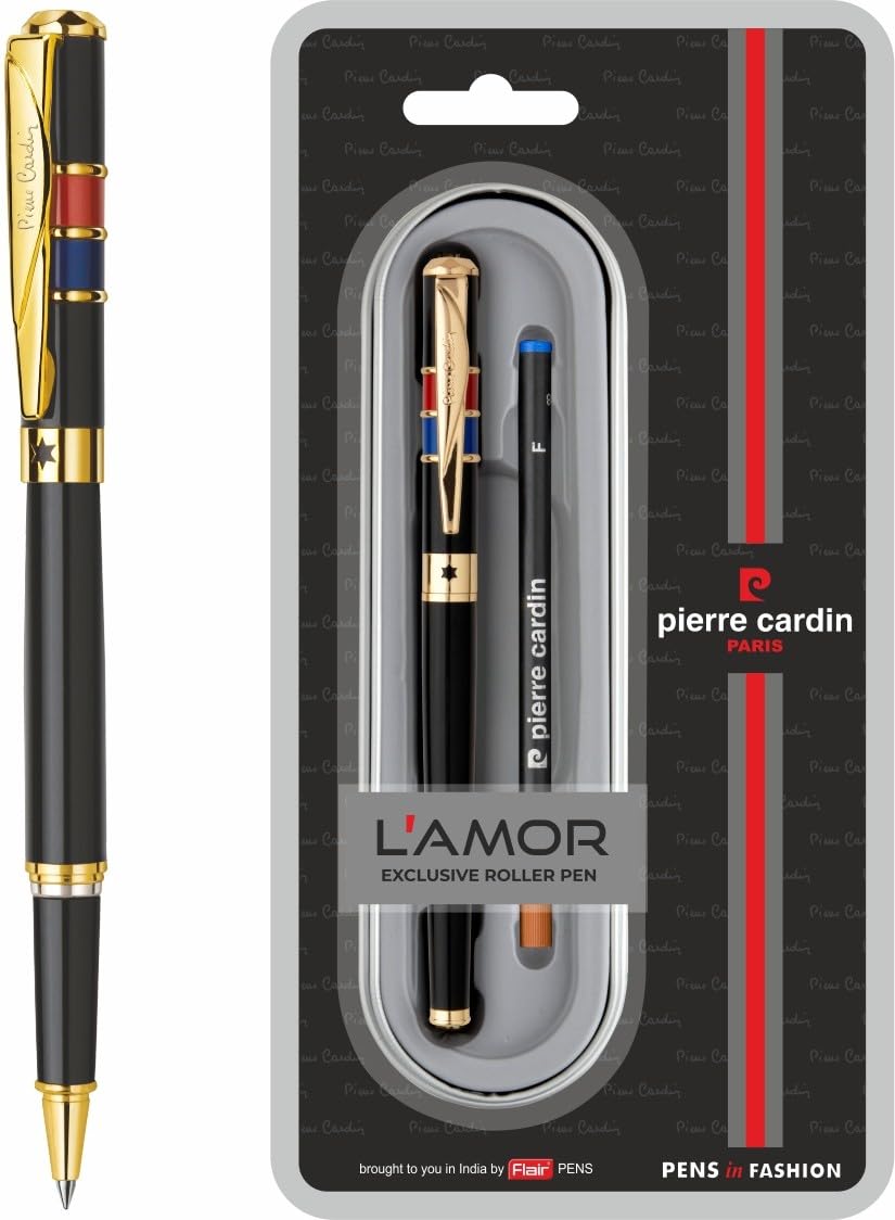 Lamor Premium Metal Roller Pen | Black Lacquer Finish Body with Elegant Golden Clip | Ideal for Festive & Corporate Gifting
