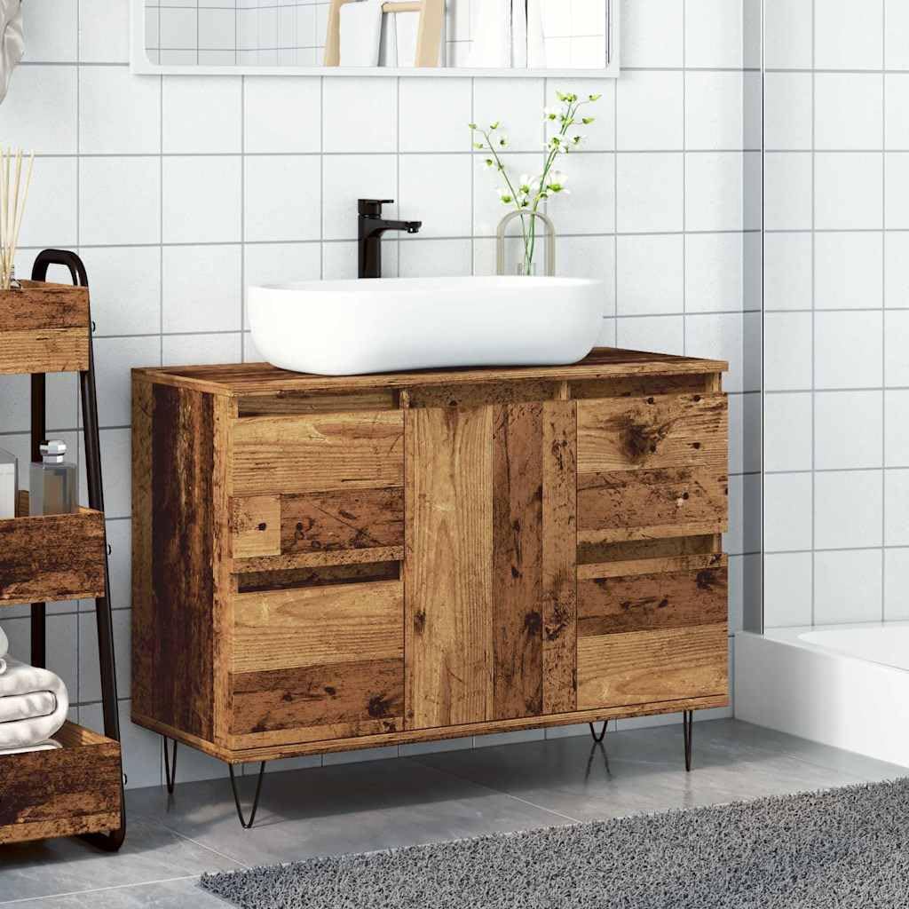 Armario de baño madera vieja 80x33x60 cm madera ingeniería L235