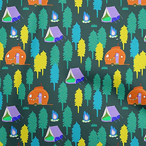 oneOone Cotton Flex Teal Green Fabric Camping Sewing Material Print Fabric By The Yard 40 Inch Wide