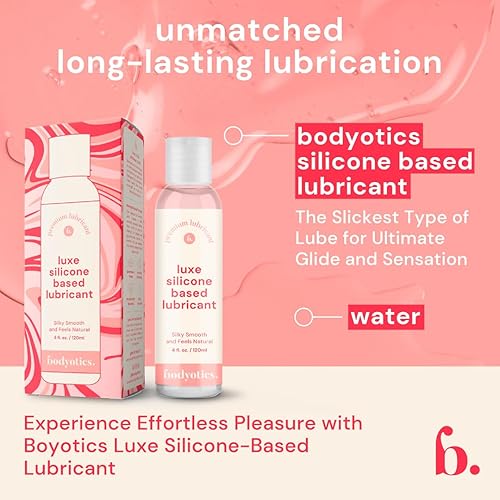 Miniatura 8 de Bodyotics Lubricante personal de silicona premium, hipoalergénico, fórmula de larga duración, sin manchas, comestible y agradable al tacto, versátil