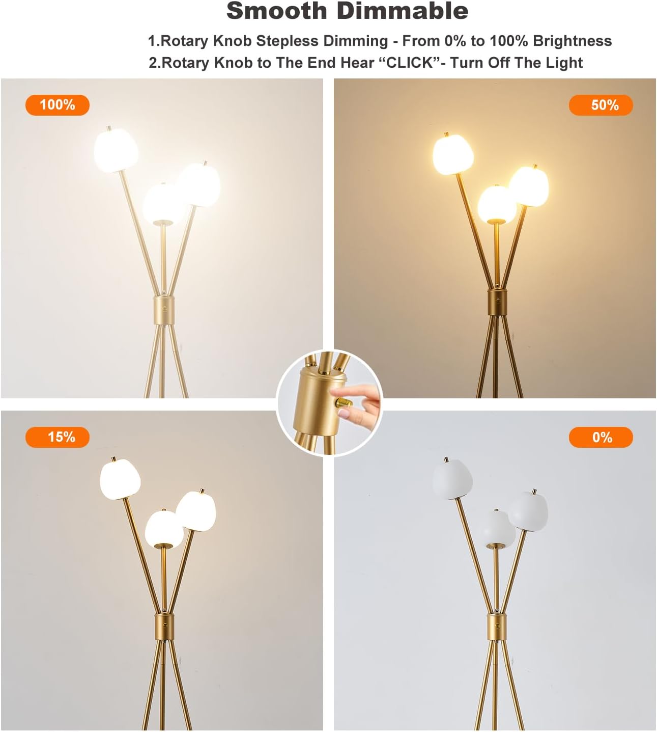 Fiqevs Dimmable Tripod Floor Lamp for Living Room, 3 Globe Modern Gold Floor Lamp with Elegant Frosted Sphere Glass Shade and LED Bulbs, Standing Tall Lamp for Bedroom, Office - Antique Brass