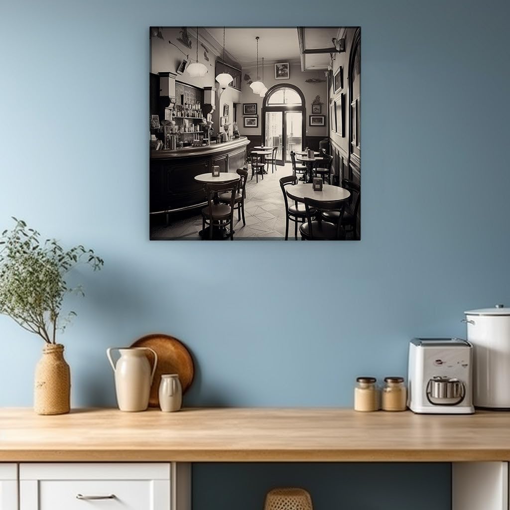 Canvas for Living room. Step Back in Time: Experience the Nostalgic Charm of a 1950s-Inspired Bar and Cafe, 27 x 18 inch Canvas Wall Art - Contemporary Masterpieces - Modern Home Decor