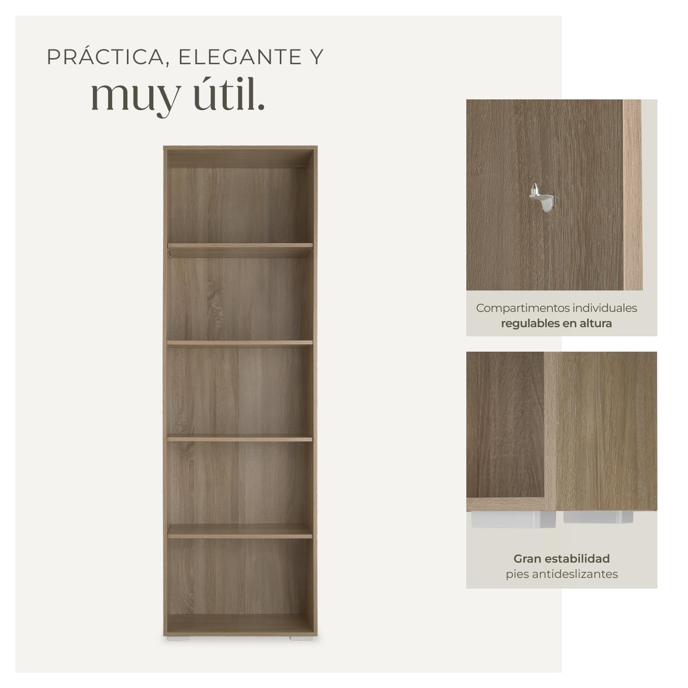 tectake® Estanteria Madera, Libreria Estanteria con 5 Compartimentos, Estanteria Almacenaje para Libros, Estanterias de Madera, Mueble Almacenaje, Estanteria Habitacion - Madera Clara, Roble Sonoma