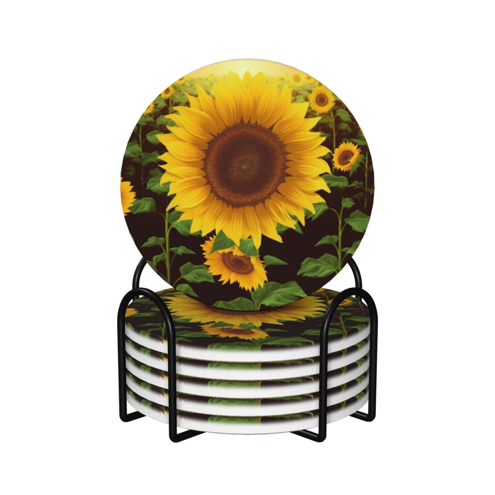 Dessous de verre absorbants en céramique lot de 6 avec support tournesol pour table de cuisine