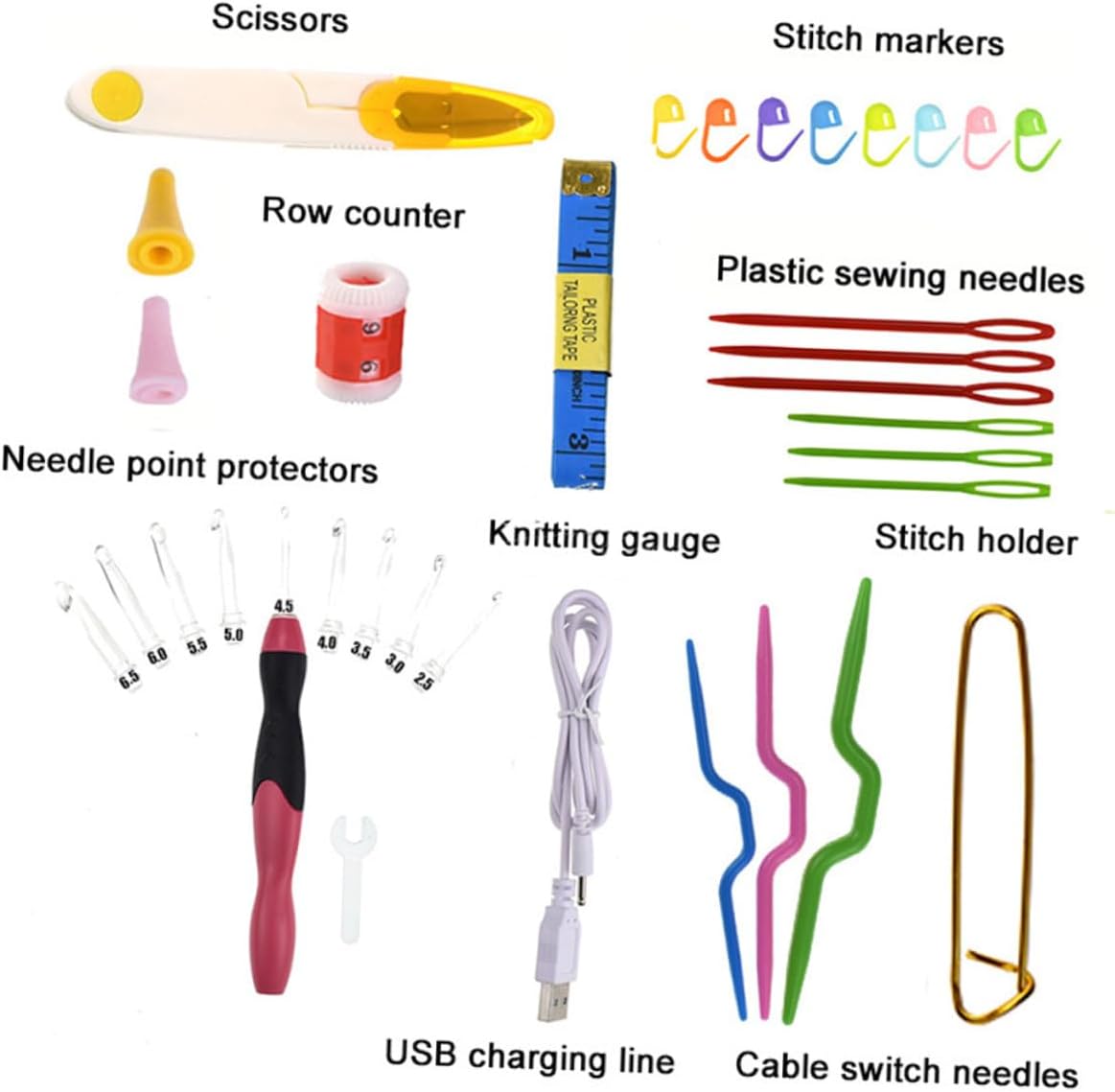 ETHZZLE 38pcs Lighted Crochet Hooks Set with Bright LED Light Ergonomic Knitting Needles and Sewing Craft Tools for DIY Weaving Yarn Includes Refills and Accessories in Organized Case Rosy