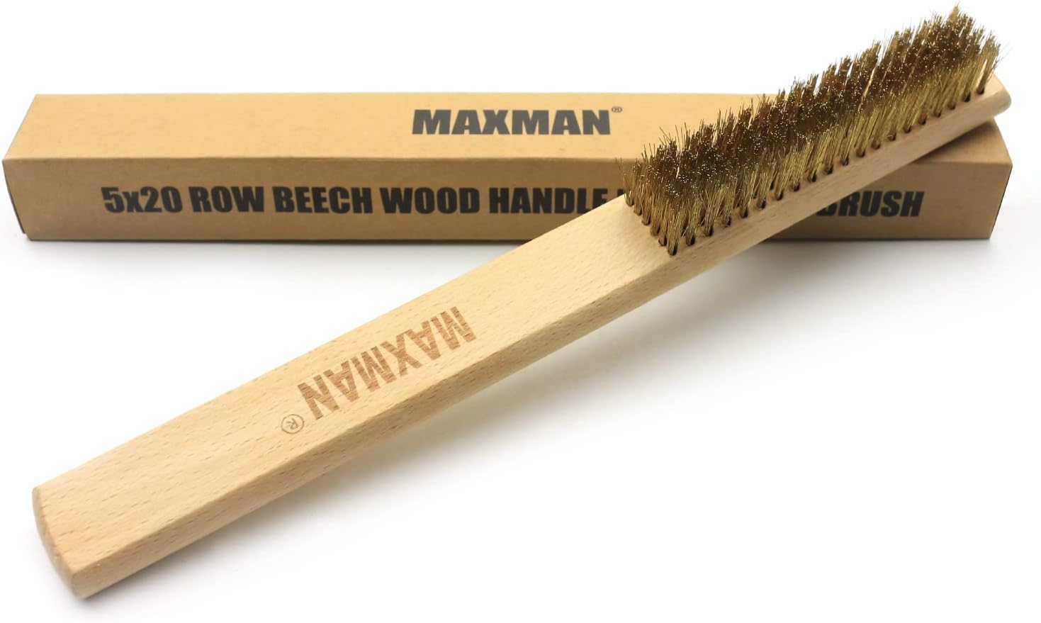 MAXMAN Copper Brass Brush, 20×6 Row Soft Bristle Wire Scratch Brushes with 10" Natural Beechwood
