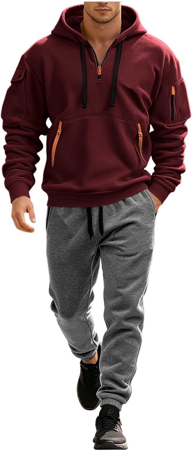 Men's Half Zip Hoodie Set Grey Jogger Sweatpants Tracksuit