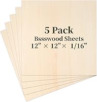 MOWPOG 5 Pack Basswood Sheets 12x12x1/16 Inch - Unfinished Balsa Plywood for Laser Cutting, Engraving, Crafts
