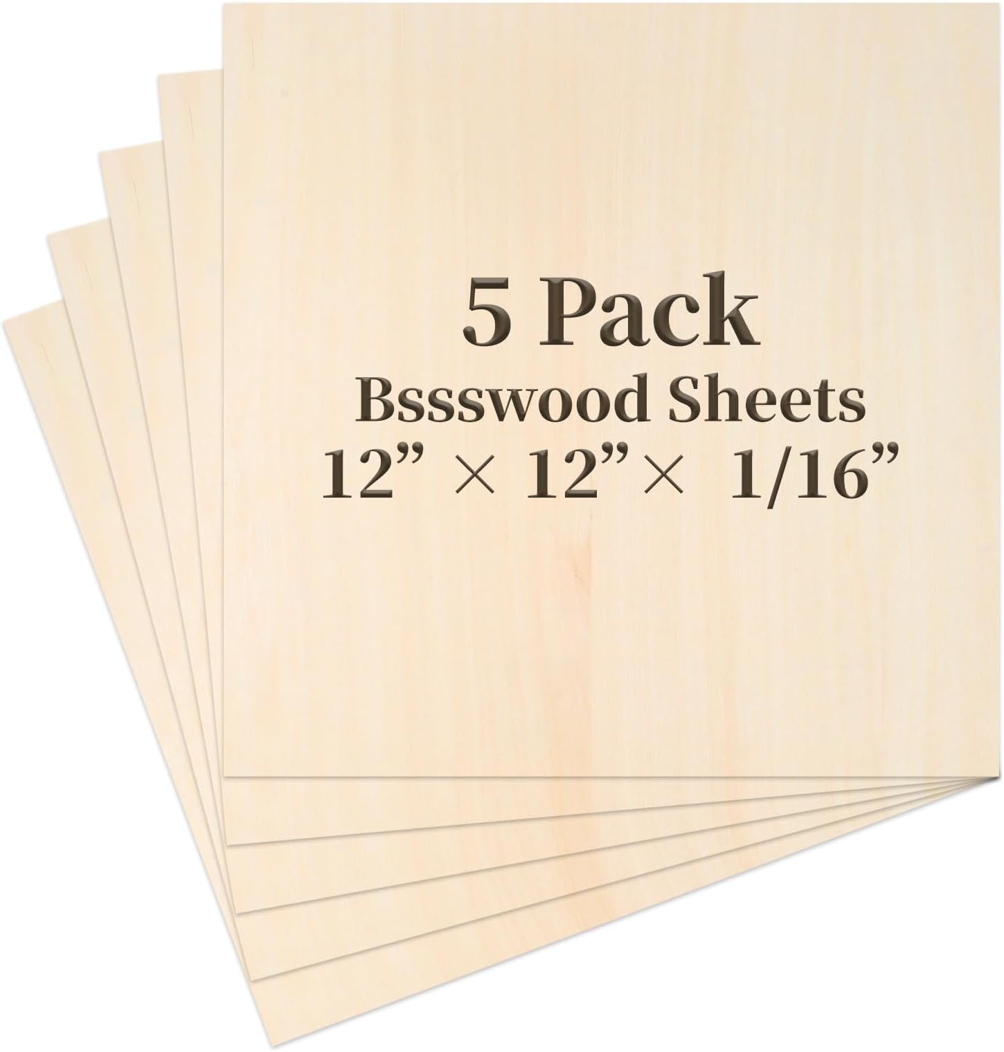 Balsa Wood Sheet, 5 Pack Plywood Sheets, Basswood Sheets 12 X 12 X 1/16 Inch, Unfinished Craft Wood, Thin Wood Boards for Laser Cutting, Engraving, Wood Burning, Crafts