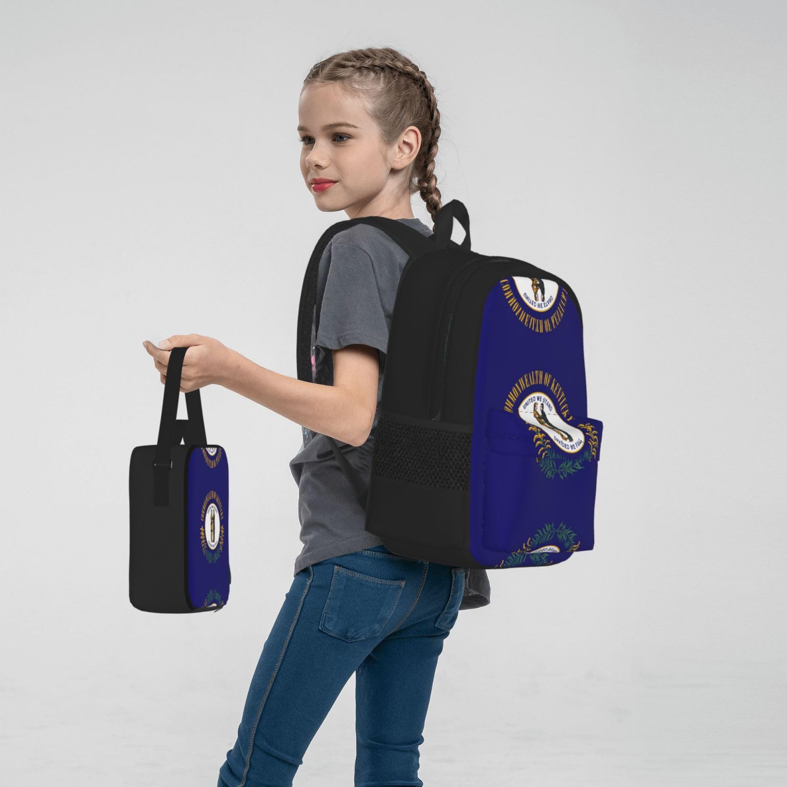 Flaga stanu Kentucky plecak dziecko chłopcy dziewczęta pudełko na lunch szkoła torba zestaw uczniów szkoły student prezent, Czarny, One Size, Bagaż