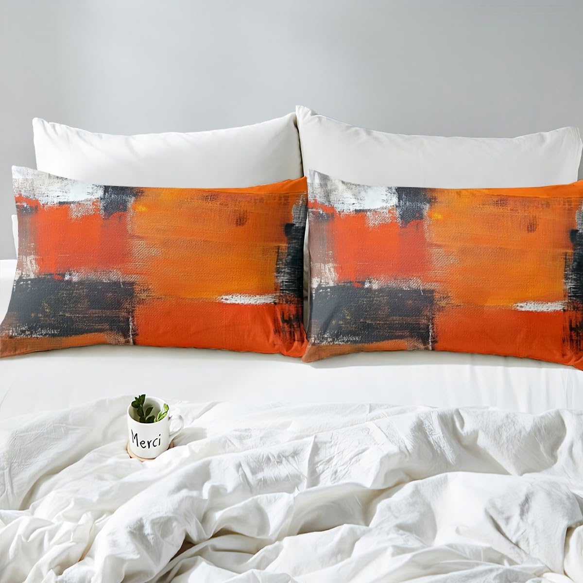 Erosebridal Black and Orange Duvet Cover Toddler Omber Comforter Cover,Modern Gradient Bedding Set,Retro Watercolor Bed Set Gradient Room Decor