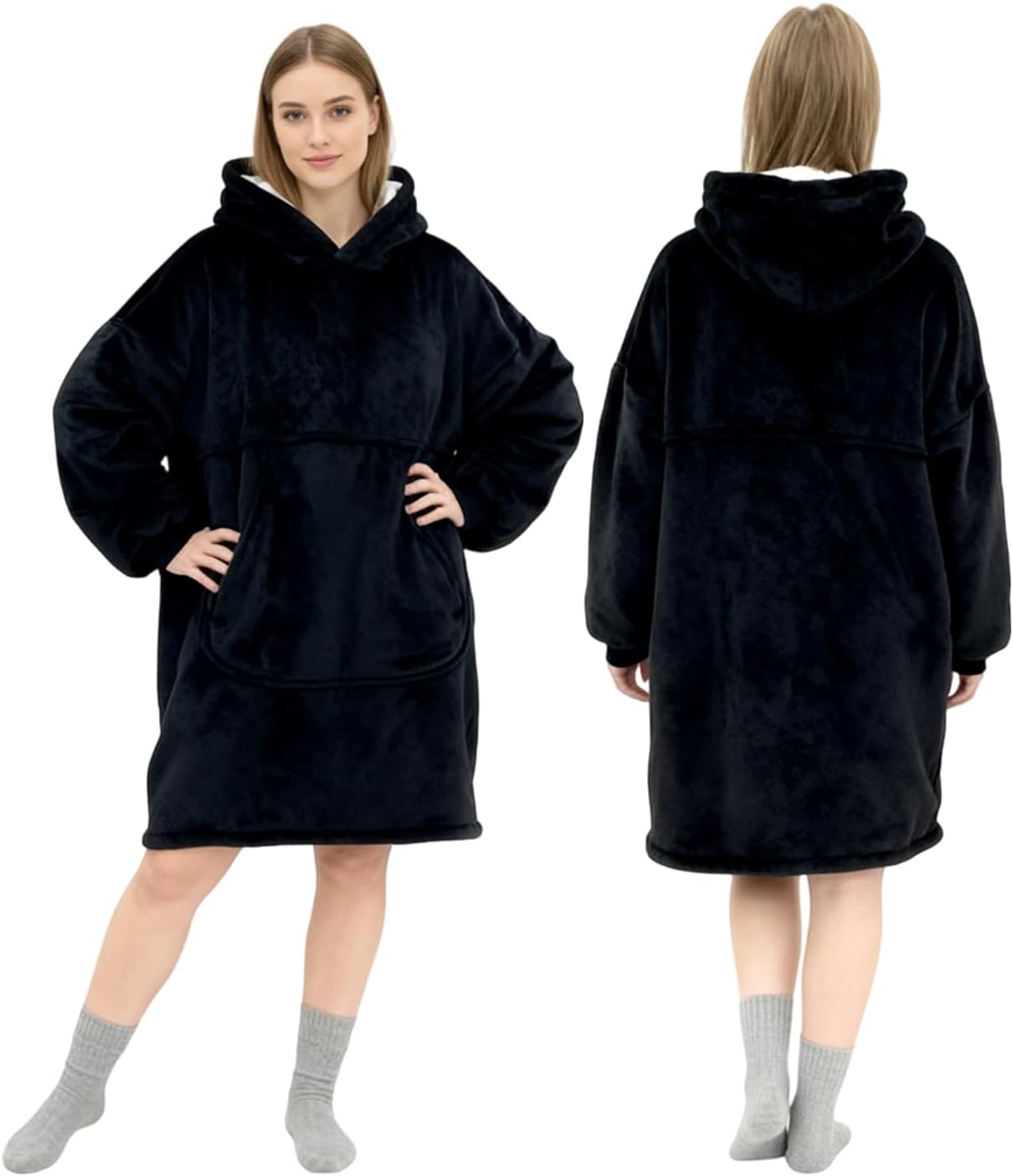 CSONFT Wearable Blanket Oversized for Men Women Hooded Blanket with Sleeves and Pocket One Size Fits Most 55" Length