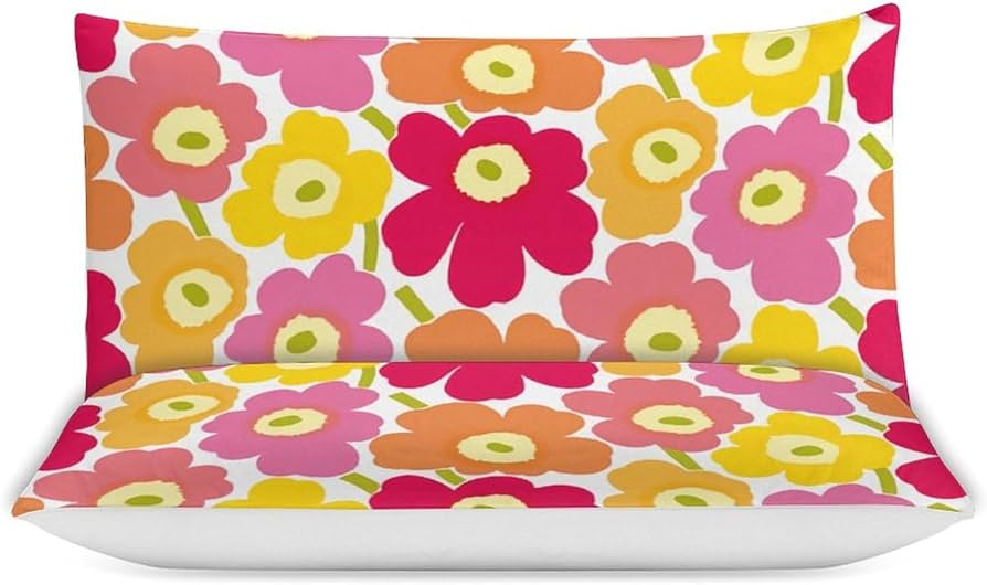 花柄布団セット 赤と黄色 枕1つ 花柄布団セット 赤と黄色 枕1つ