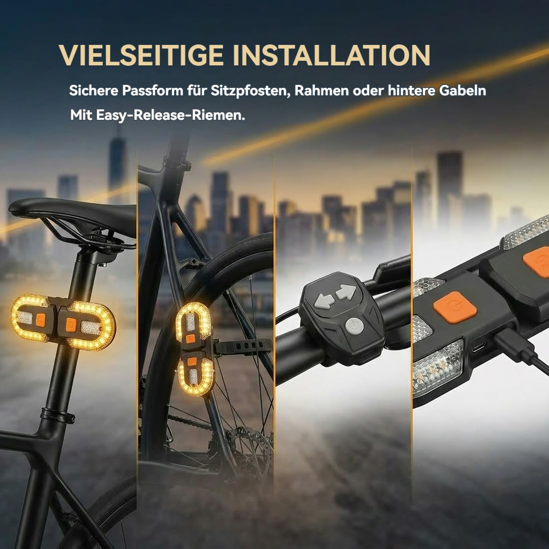 Yagerod Télécommande sans fil pour feu arrière de vélo, clignotants, kit de conversion pour clignotants de trottinette électrique, étanche IPX4, rechargeable par USB pour VTT et vélos de route (2pcs)