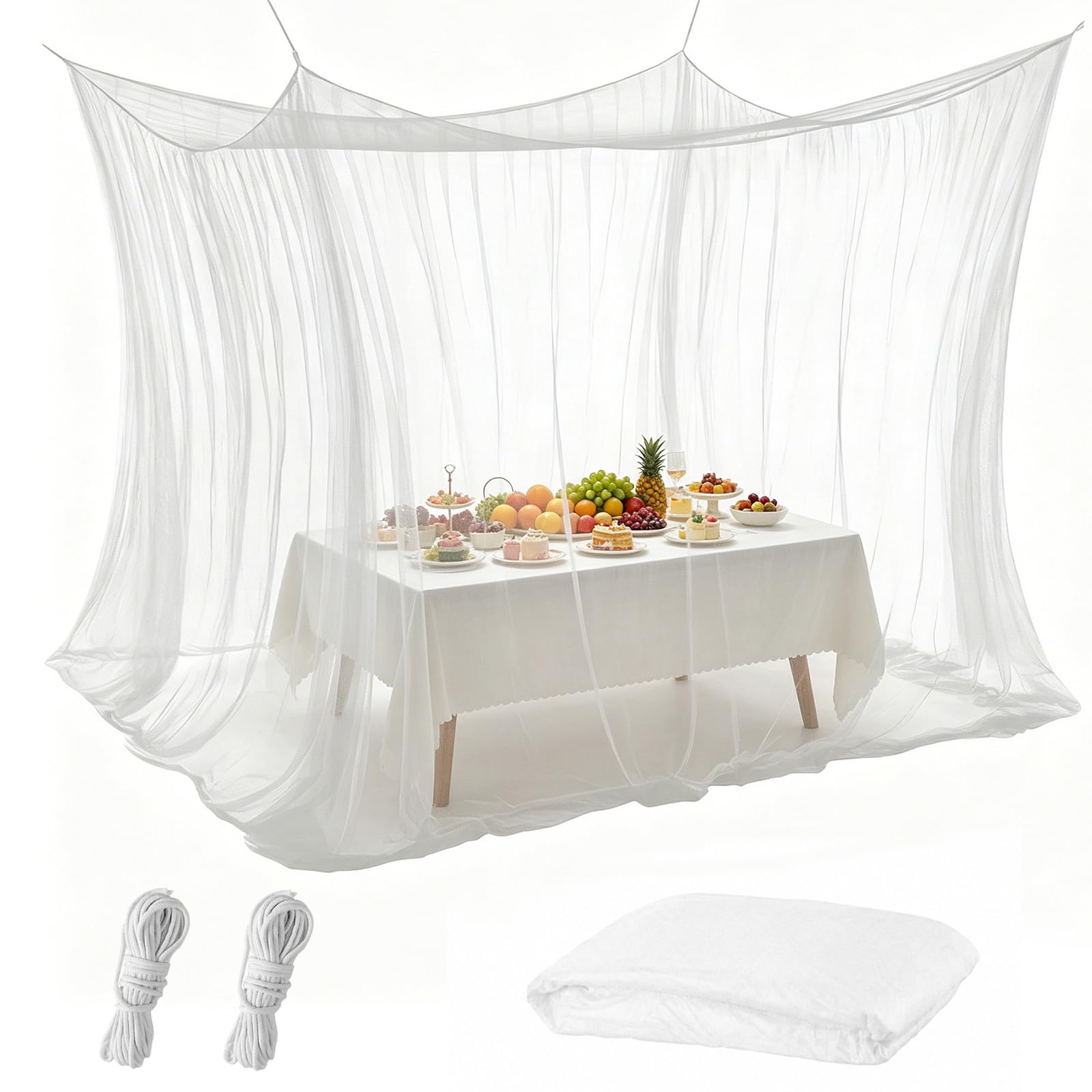 Mosquitera 300 x 300 x 250 cm – XXL mosquitera para exteriores, malla fina 220 con 1 puerta, red de protección contra insectos para cenador, jardín, terraza, balcón, camping y cama, color blanco