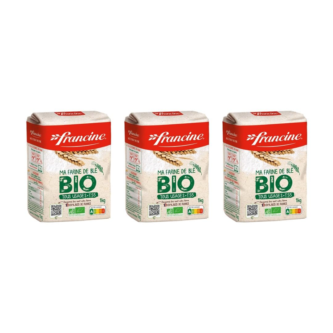 Farne de Ble Bio - French T55 Organic All Purpose Flour (3 Pack, Total of 3kg)