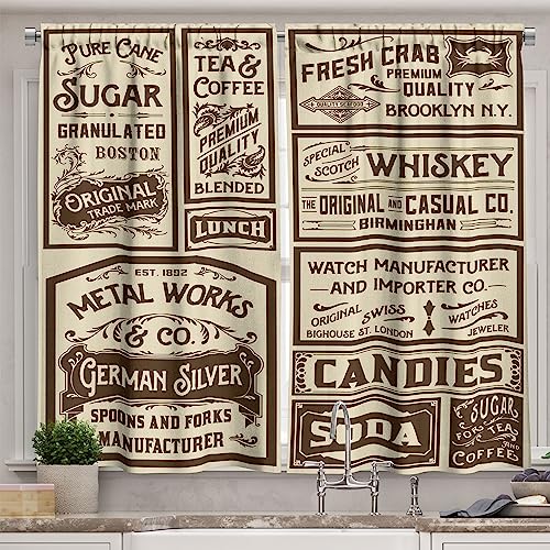 Ambesonne Vintage Long Kitchen Curtains, Mega Pack Old Advertisement Designs Retro Style Calligraphy Illustration, Two Panels Drapes with Rod Pocket Room Decor, 55