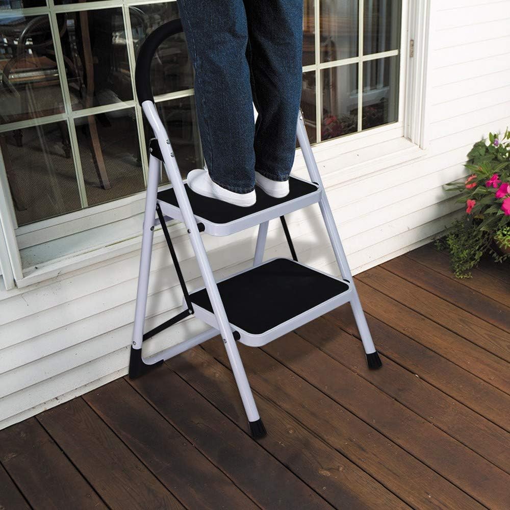 Aliturtle US Local 2 Step Folding Step Ladder, Foldable Steel Step Stool Stepladders with Handgrip Anti-Slip Sturdy and Wide Pedal for Photography, Household and Painting, Max 300 lbs