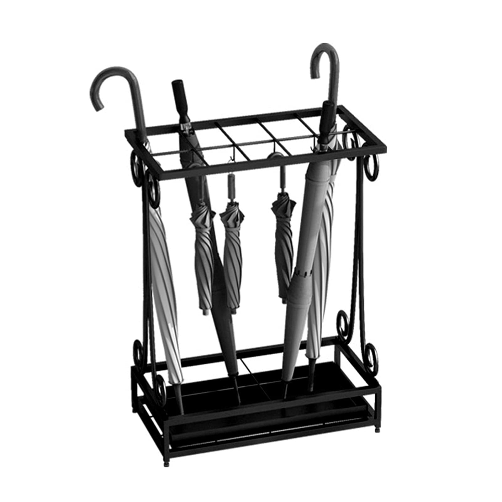 WQPMNYG Elegant Gold Black Metal Umbrella Stand Holder - Large Capacity Cane Storage Rack with Detachable Drip Tray Ideal for Hotels Banks Schools - Easy to Assemble