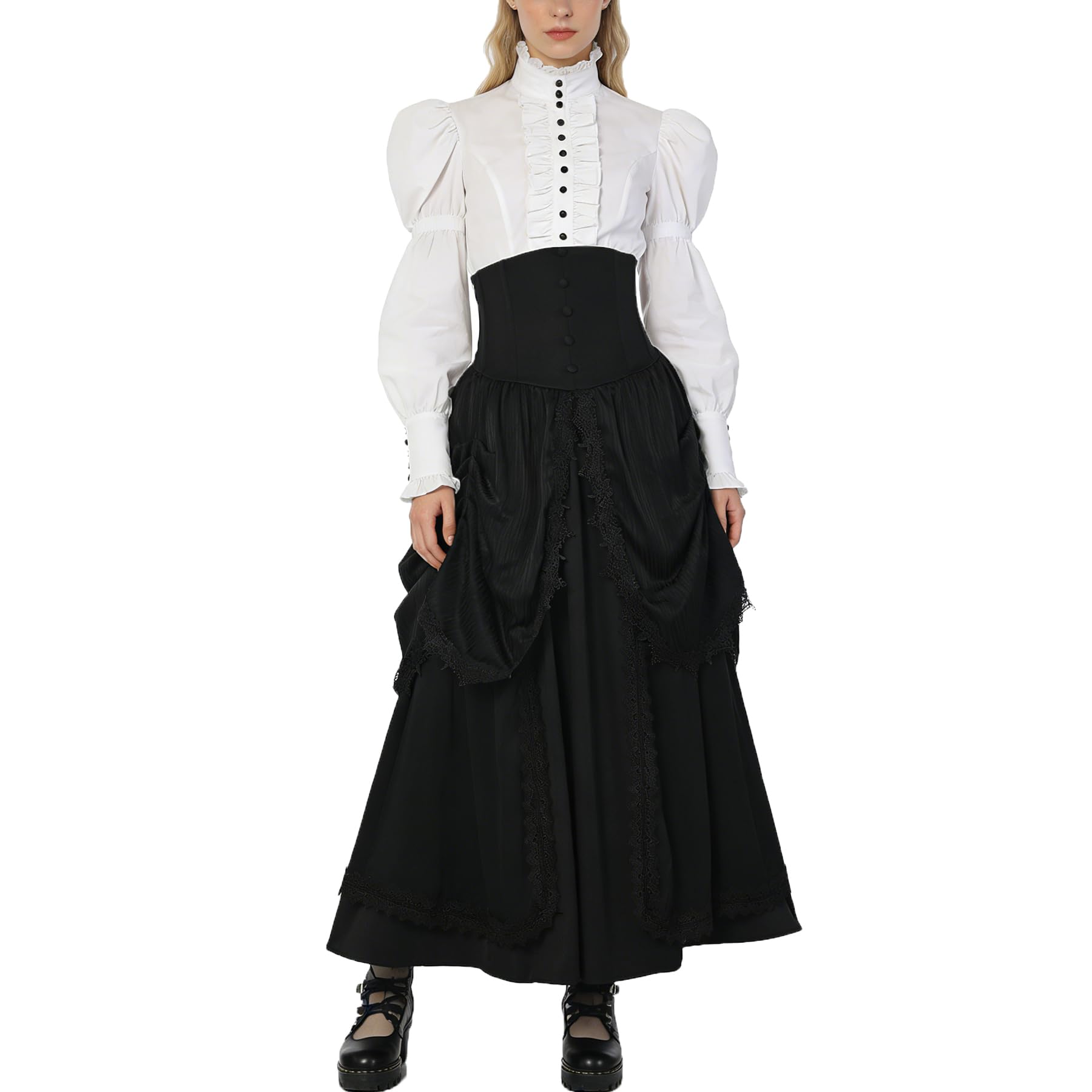 BPURB Falda gótica de Lolita para Mujer, Estilo Victoriano, Steampunk, Cintura Alta, Volantes, Faldas largas, Disfraz Medieval renacentista