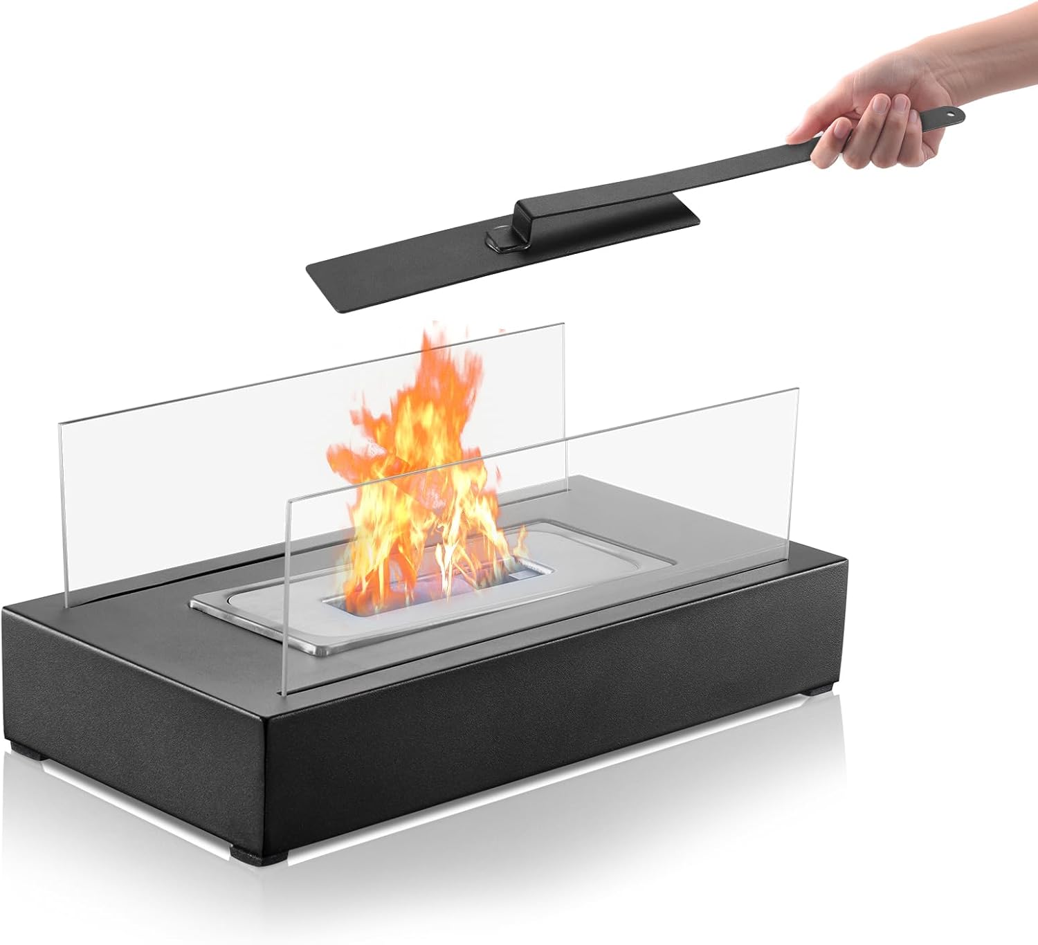 BADGESHAND Tabletop Fireplace Rectangle Bioethanol Table Top Fire Pit