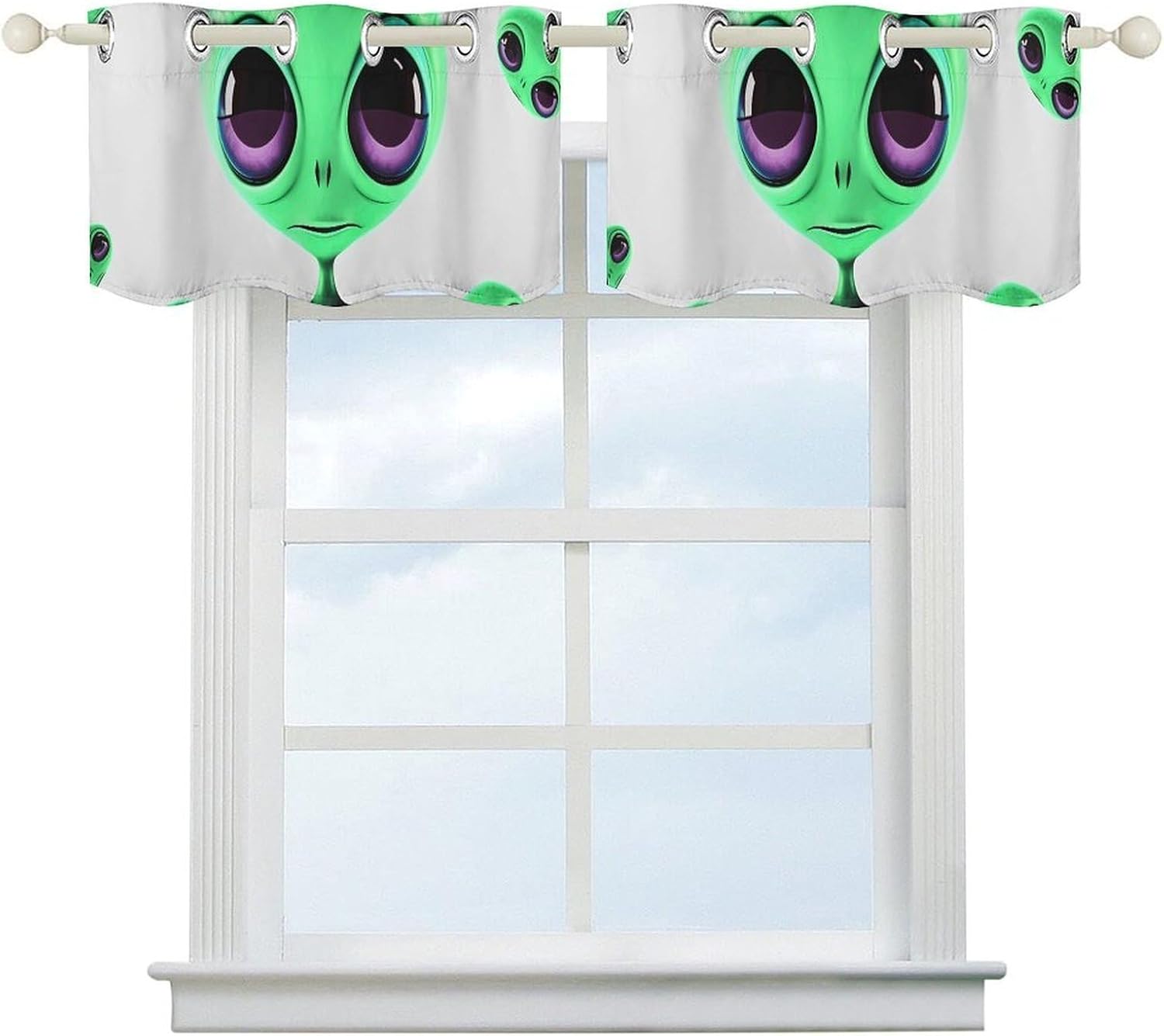 Green Alien_74804394 Valance for Windows, 2 Pack Kitchen Curtains Modern Home Decor, Soft Blackout Window Curtains for Living Room & Bedroom, 18 X 52 Inch
