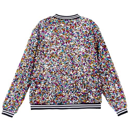 Image of YIYI Mens Sequin Jacket Bomber Sparkly Striped Varsity Glitter Jacket Male Party Outwear Coat Birthday Holiday Clothes