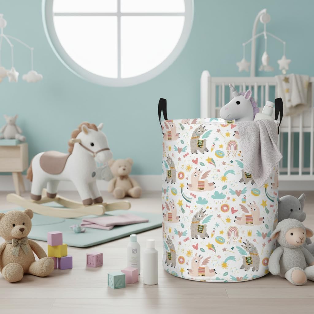Alpaca Laundry Basket – Adorable Girls Room Decor Hamper with Large Capacity, Portable & Durable Hamper for Bedroom, Nursery, and More (A)