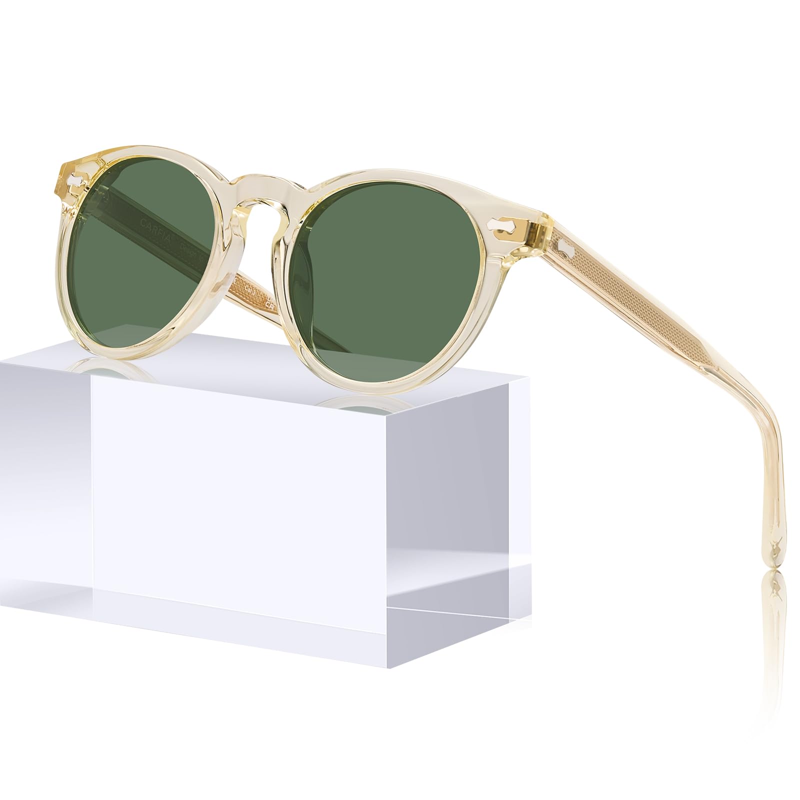 CARFIA Retro Acetate Polarized Sunglasses for Men UV Protection, Vintage Round Frame Eyewear with Gold Filigree CA5506