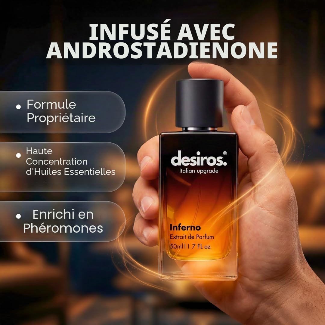 Desiros. Italian Upgrade Desiros Inferno – Extrait de Parfum Homme Sensuel à Longue Durée | Élégance Italienne et Attraction Irrésistible | Notes Agrumates, Fraises et Bois | Concentration 25% d'Huile