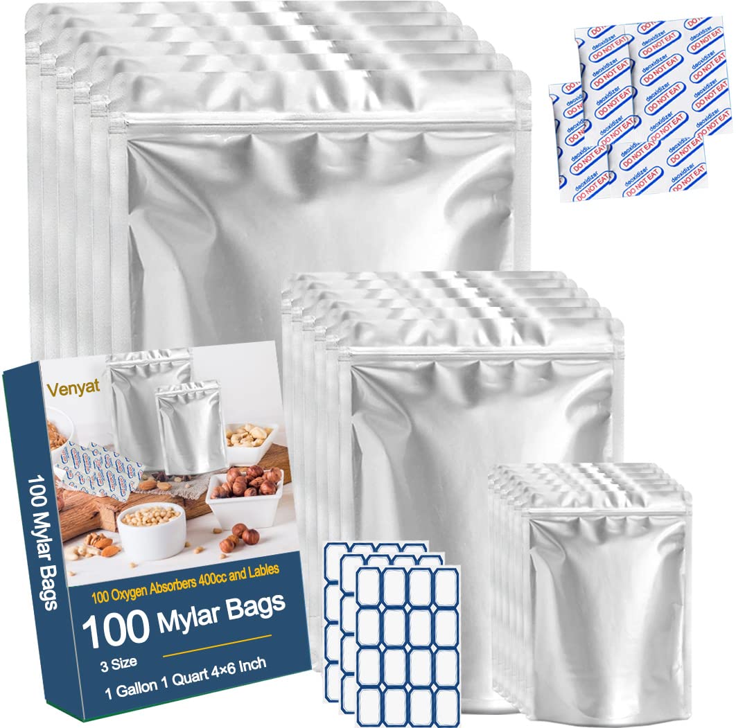 Buy 100Pcs 10 Mil Mylar Bags for Food Storage with Oxygen Absorbers