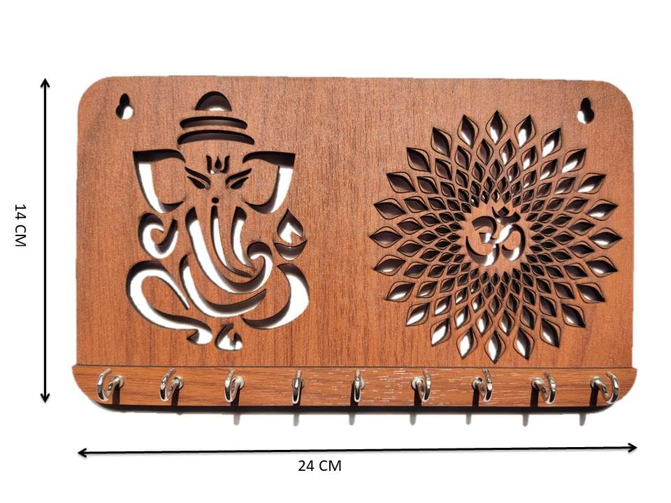 My Dream Carts Ganesha Om Chakra Key Holder for Home Decor Items | Stylish Key Hanger Wall Mounted | Handicraft Key Chain Stand | Wooden Keychain Hangers for Office Decoration | Wood Keys Organizer 1
