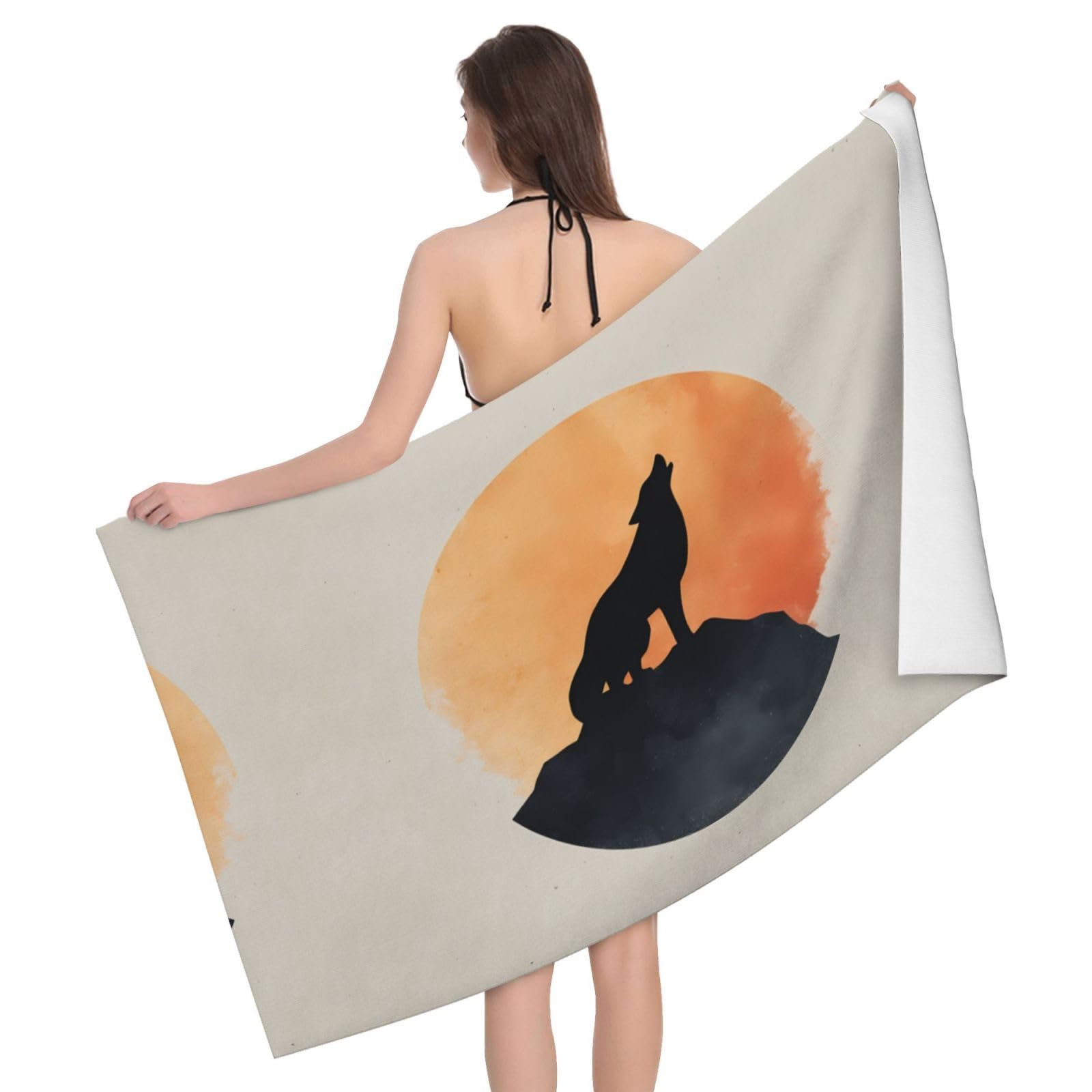 QAZWZML Home microfiber Sunset and Wolve prints bath towels for travel, beach, and bathroom use. Highly absorbent and soft pool towels for men and women, quick drying