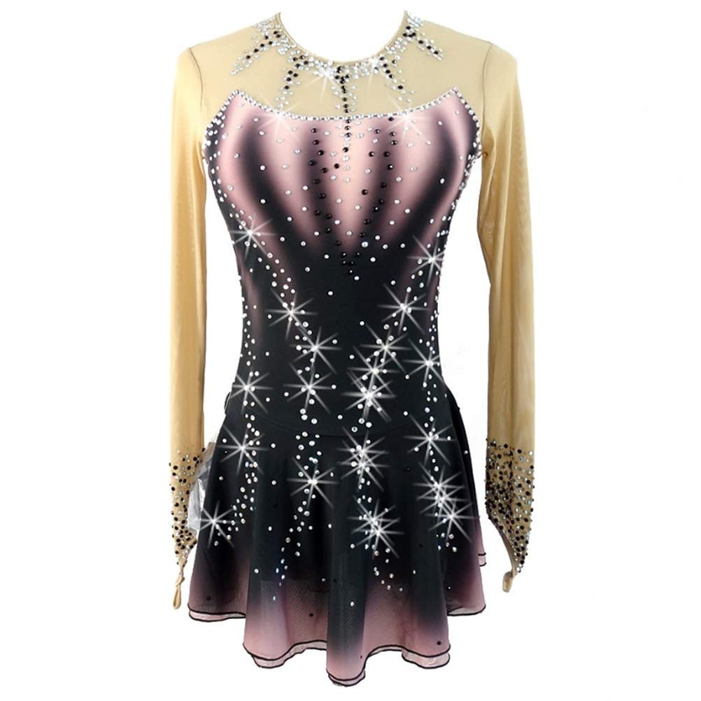 Handmade Rhinestone Figure Skating Professional Competition Clothing Women's Girls' Ice Skating Dresses Long Sleeve Black Halo Dyeing Spandex