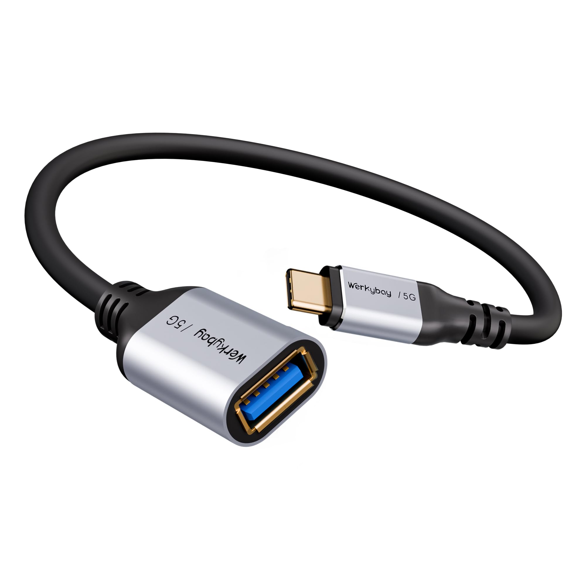 Werkybay USB-C auf USB-A OTG Adapter 0.5m, 5Gbps Typ C Stecker zu USB A Buchse OTG-Kabel 50cm kompatibel mit i-Phone 17/16/15 Serie, i-Pad Pro, MacBook-Pro/Air,Galaxy-S24/S23, Huawei-P70 usw.