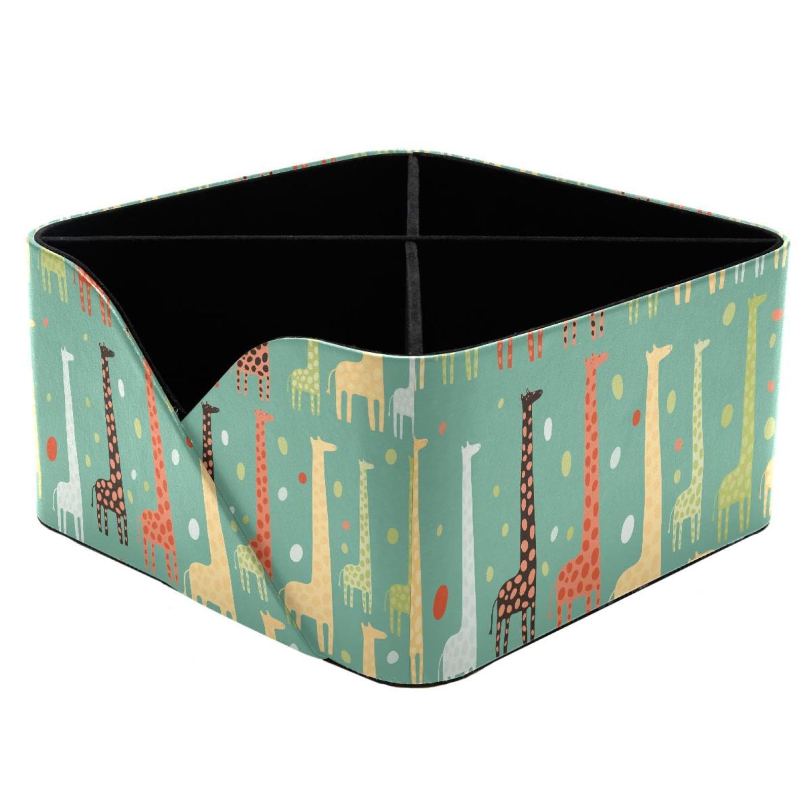 KengjuTesu Cute Cartoon Giraffe Pattern Desktop Organizer Pen Holder, Rectangular Pencil Cup for Office, Study and Makeup Stations