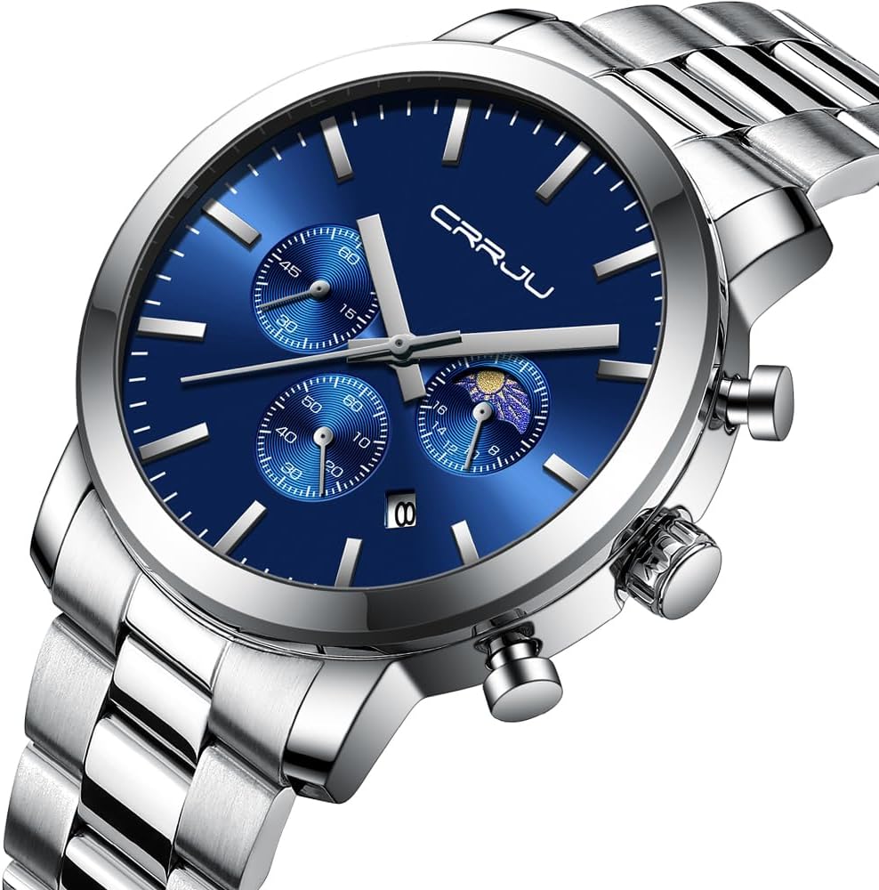 CRRJU Watches for Men Luxury Business Stainless Steel Waterproof Calendar Chronograph Analog Quartz Wristwatches - Image 3
