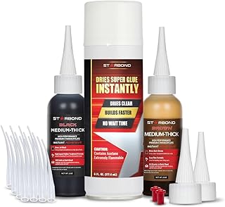STARBOND Knot Filler System – 2 oz Black and 2 oz Brown Medium-Thick CA Glue with 6 oz Accelerator Spray – Instant Crack & Void Repair for Woodworking, Woodturning, Sandable Finish
