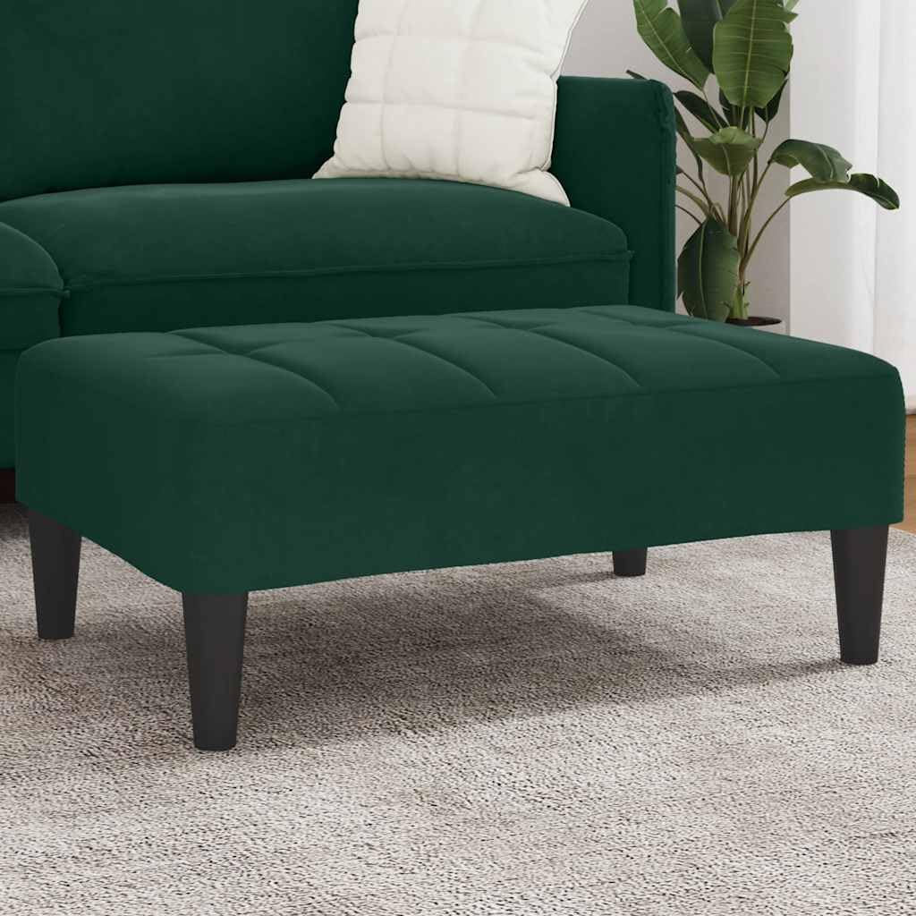 Podnóżek ciemnozielony z aksamitu 77 x 55 x 31 cm, wyściełany podnóżek z pianki i ramy ze sklejki, na sofę, fotel, do salonu, sypialni i korytarza