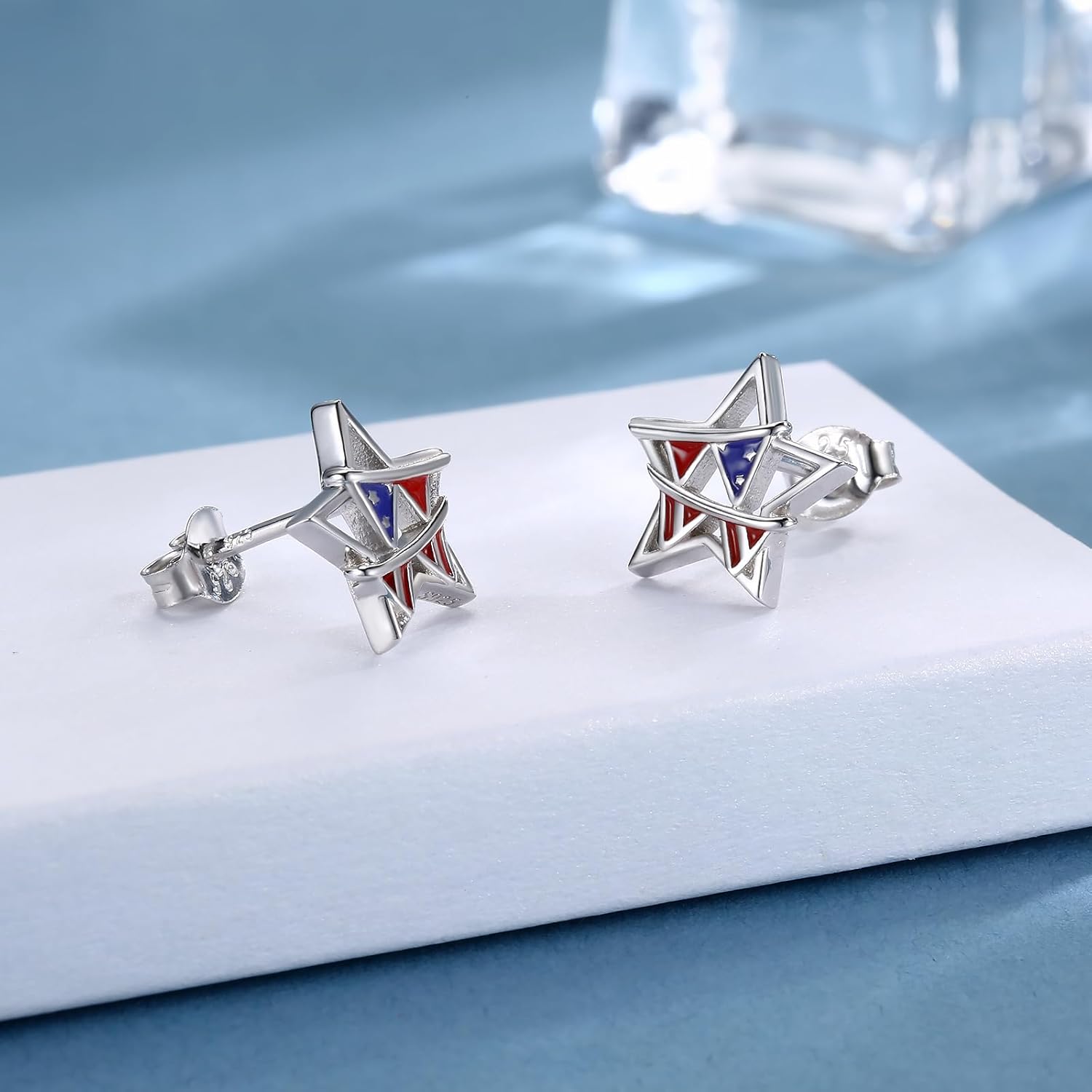 Patriotic Star Stud Earrings for Women 925 Sterling Silver-American Flag Earrings USA Pride Jewelry-4th of July Independence Day Earrings - Image 6