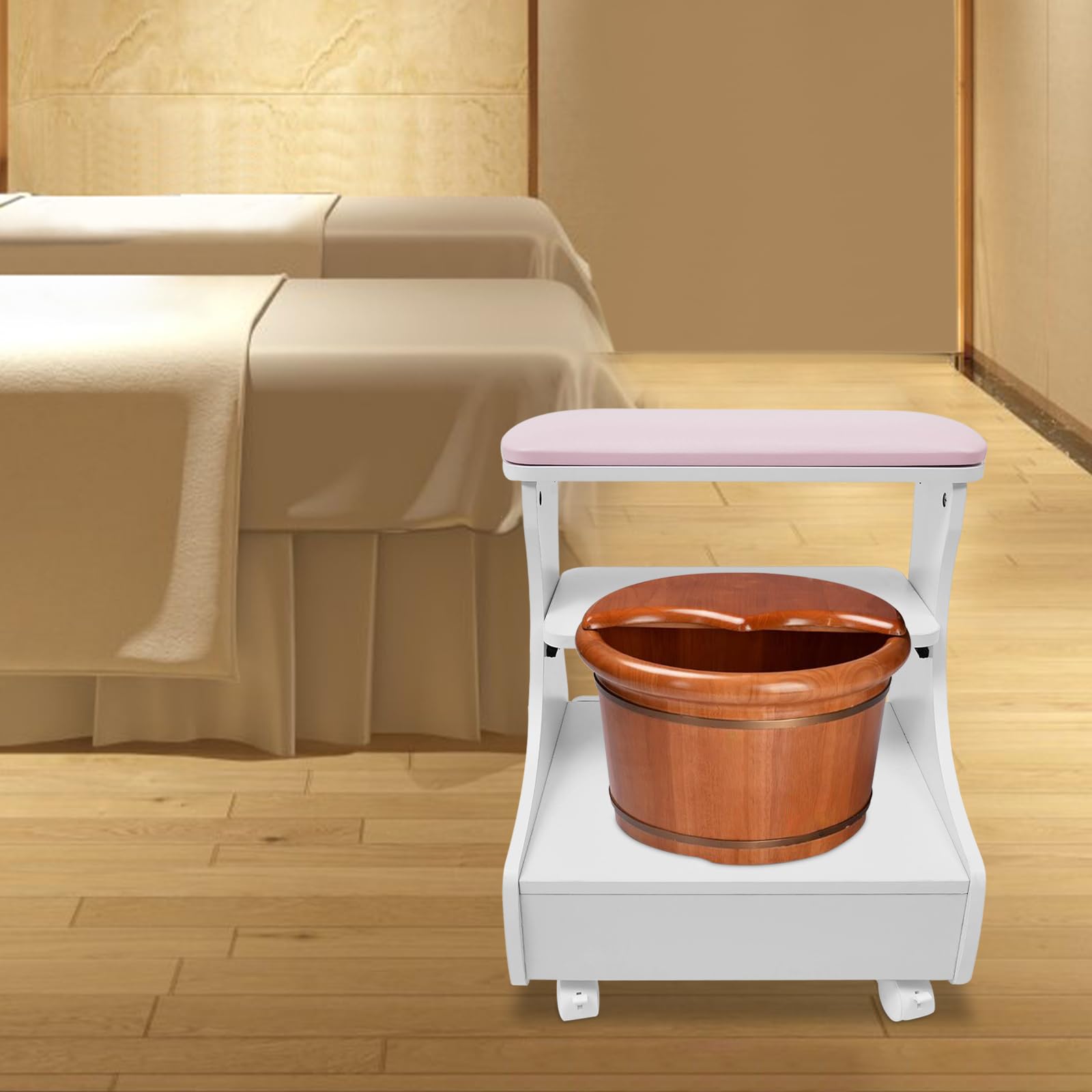 Krzesło do kąpieli stóp z kółkami, do manicure, pedicure i masażu stóp, krzesło do salonu i domu, 4 kółka z hamulcem, nośność 20 kg, do kąpieli stóp i relaksującej pielęgnacji stóp (różowe)