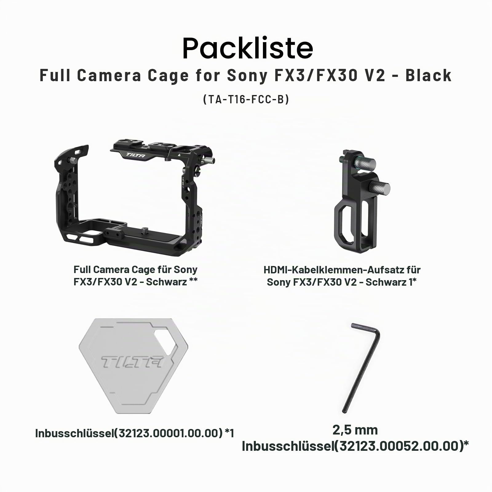Tilta FX30 FX3 Cage, Voller Kamerakäfig kompatibel mit Sony FX30 FX3, mit HDMI-Kabelklemme, Schnellwechselplatte, NATO-Schiene 1/4"-20 3/8"-16 Gewinde mit Positionierungsstiften - Schwarz TA-T16-FCC-B