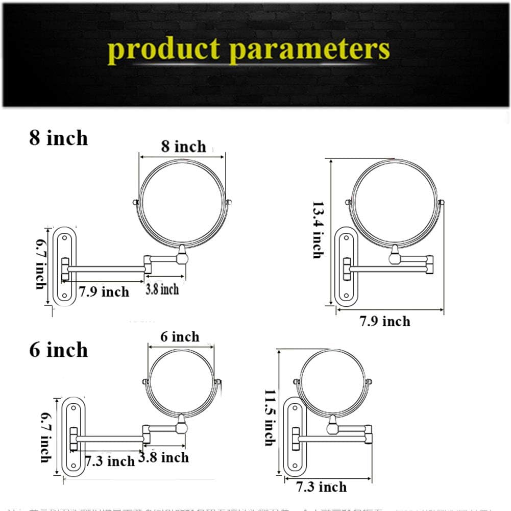 壁掛け化粧鏡、拡大鏡付き8インチ化粧鏡、360度回転、両面伸縮可能、12インチ延長付き化粧鏡、浴室・寝室用