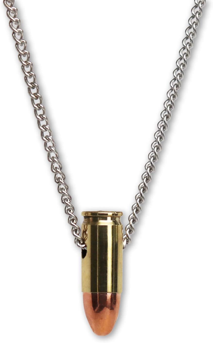Real Metal 9mm Luger Bullet Jewelry Necklace Hand Polished Brass and Copper Finish
