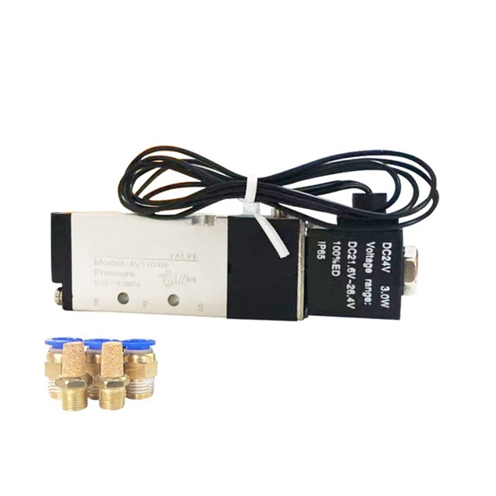 5-drożny zawór elektromagnetyczny 2-pozycyjny port pneumatyczny elektryczny zawór magnetyczny gazowy 12 V 24 V 220 V cewka woltowa 4 mm 6 mm 8 mm wąż 4V110-06 (With 8 mm Fittings, DC24V)