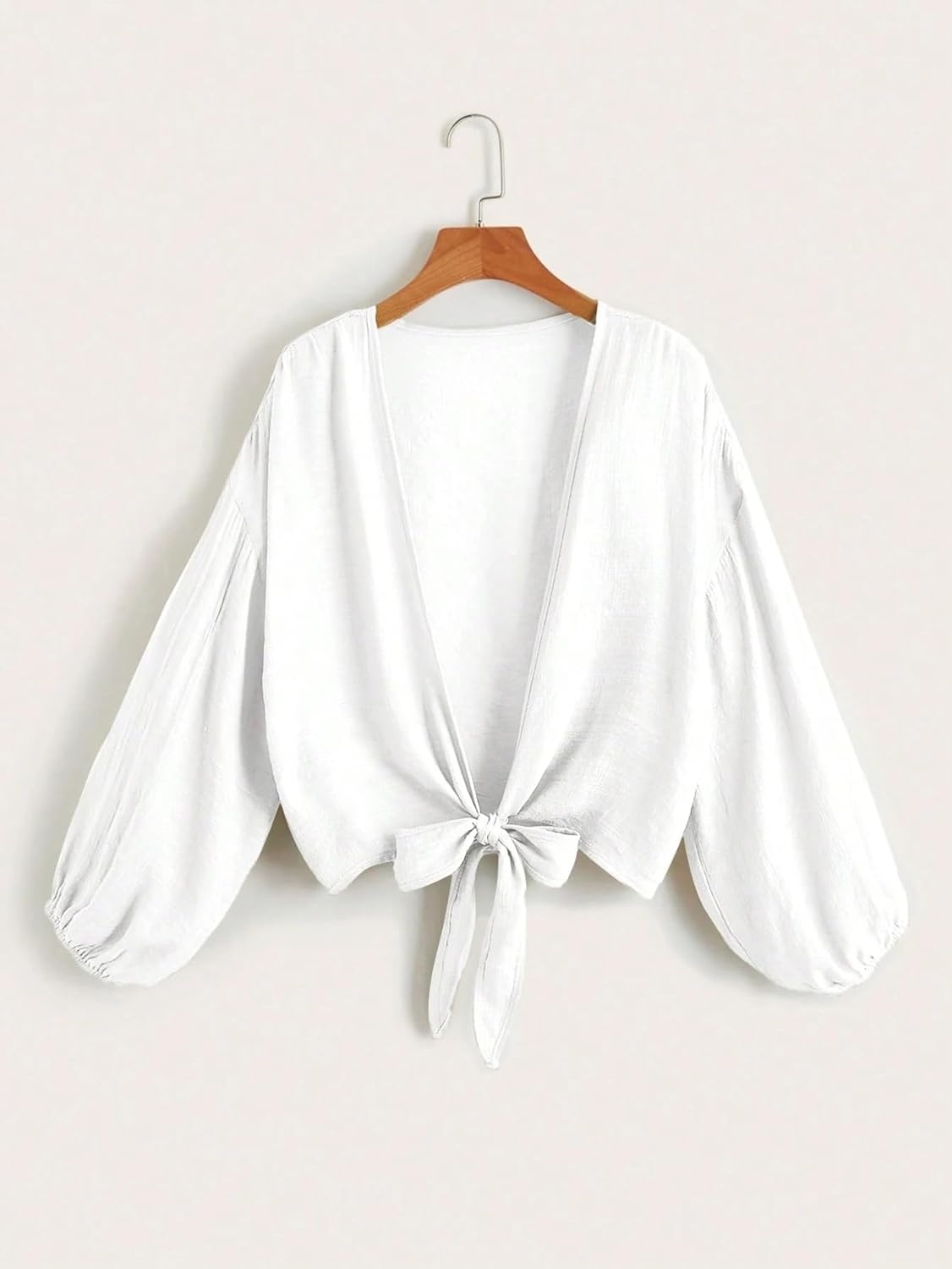 Womens Summer Beach Solid Knot Hem Bishop Sleeve Kimono cover ups for swimwear