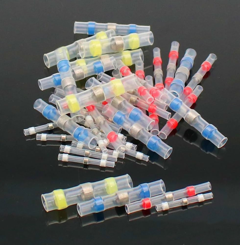 QMKADFQXF 50pcs Waterproof Solder Seal Heat Shrink Butt Wire Connectors Terminals Electrical Copper with a Soldering Sleeve