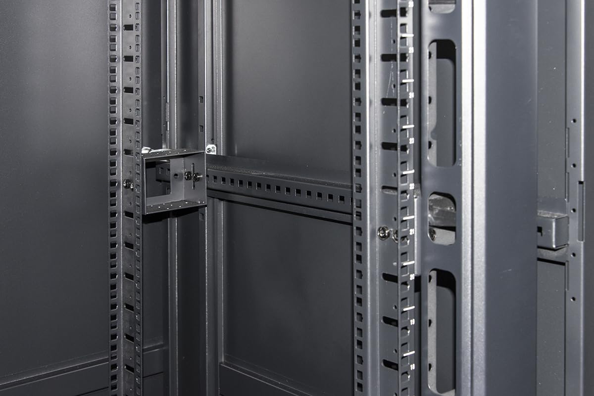 ARMADIO RACK 19" 42U (A)2055, (L)800, (P)800 COLORE NERO PORTA VETRO DISASSEMBLATO CON GUIDACAVI LATERALE